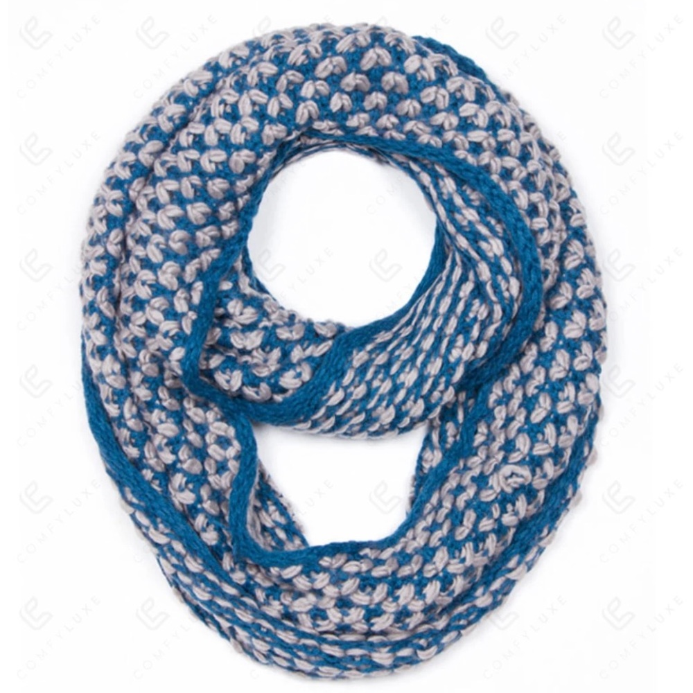 Blue and White Knit Infinity Scarf